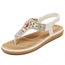 Rhinestone Bohemian Beach Flip Flops Peep Toe Platta Sandaler Tofflor För Kvinnor