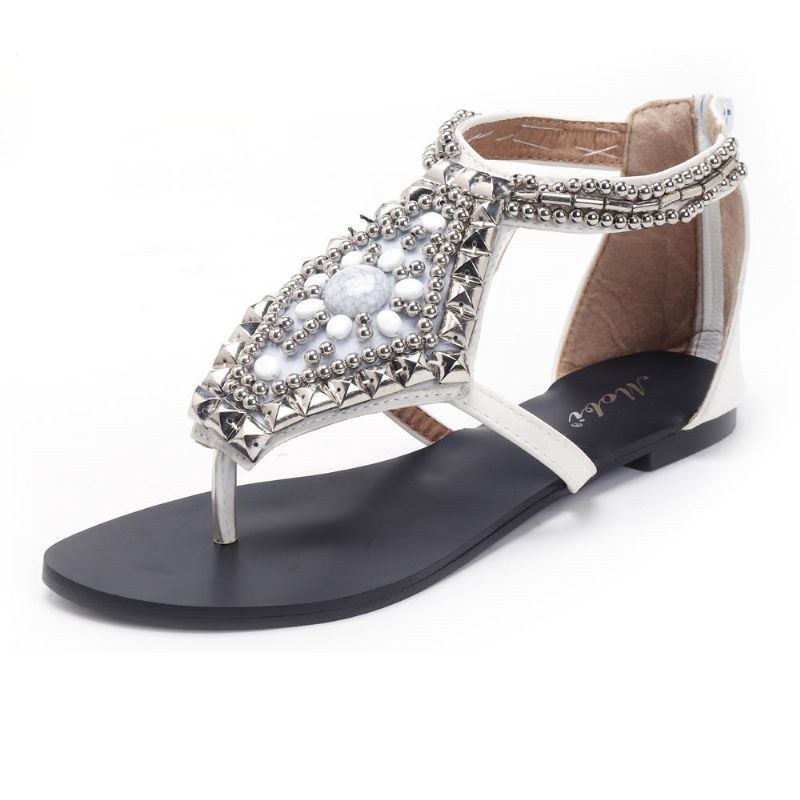 Rhinestone Clip Toe Hollow Out Zipper Beach Sandaler För Kvinnor