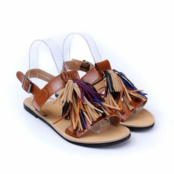 Sommar Dam Tofsar Fringe Slingback Platta Sandaler Mockasin Skor