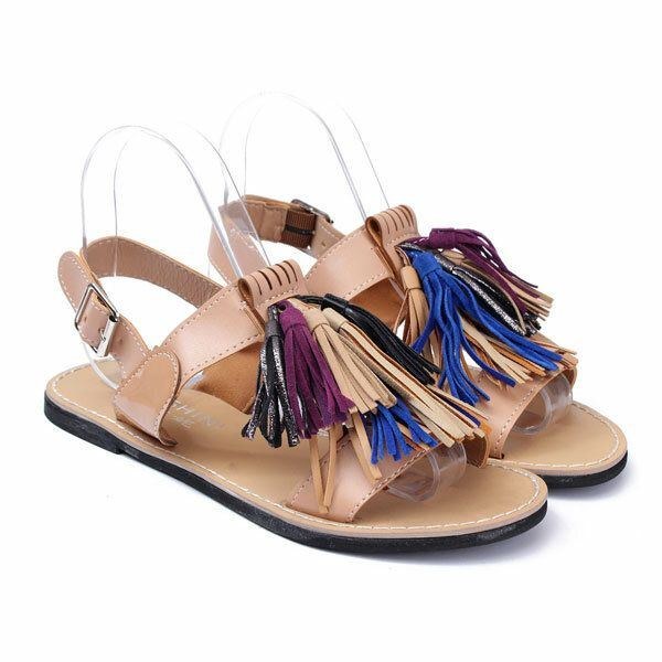 Sommar Dam Tofsar Fringe Slingback Platta Sandaler Mockasin Skor