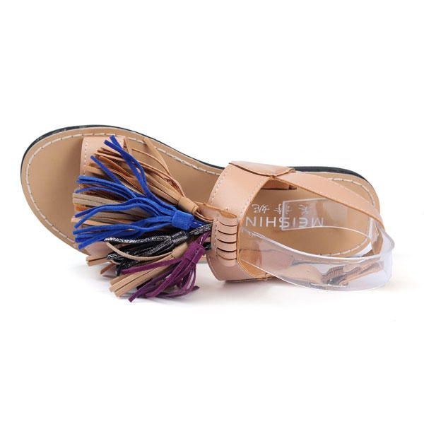 Sommar Dam Tofsar Fringe Slingback Platta Sandaler Mockasin Skor