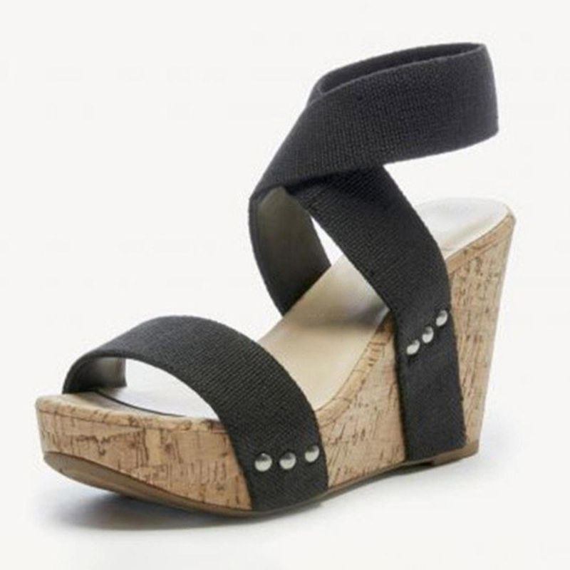 Stor Storlek Dam Peep Toe Elastiskt Band Cross Wedge Sandaler