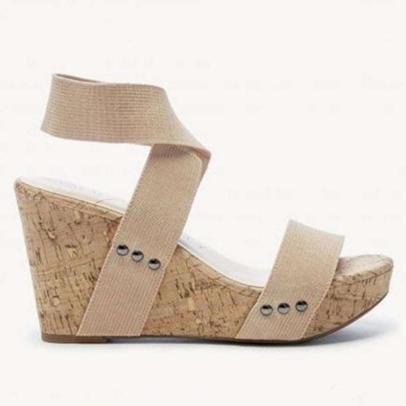 Stor Storlek Dam Peep Toe Elastiskt Band Cross Wedge Sandaler