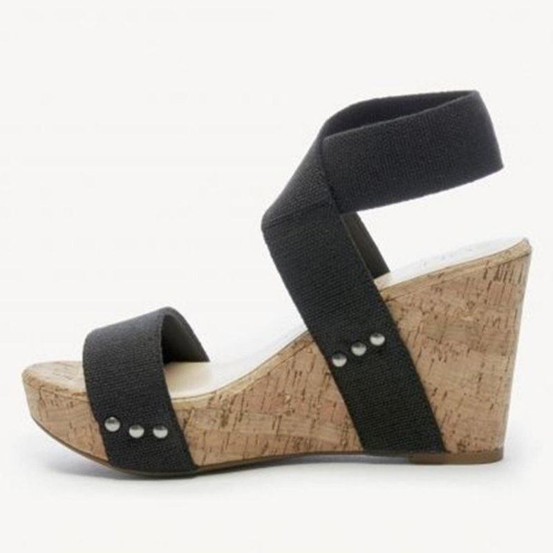 Stor Storlek Dam Peep Toe Elastiskt Band Cross Wedge Sandaler