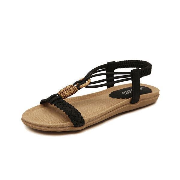 Stor Storlek Dam Sommar Pärlor Platta Sandaler Skor Öppen Tå Beach Flip Flops Slippersandaler