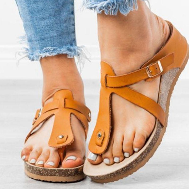 Stor Storlek Dam Spänne Flip Flops Casual Wedge Sandaler