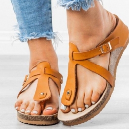 Stor Storlek Dam Spänne Flip Flops Casual Wedge Sandaler