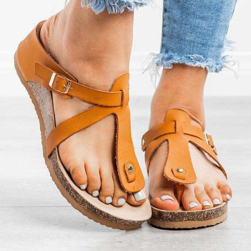 Stor Storlek Dam Spänne Flip Flops Casual Wedge Sandaler