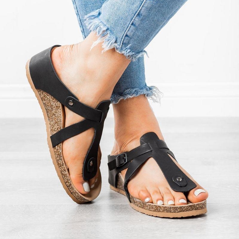 Stor Storlek Dam Spänne Flip Flops Casual Wedge Sandaler