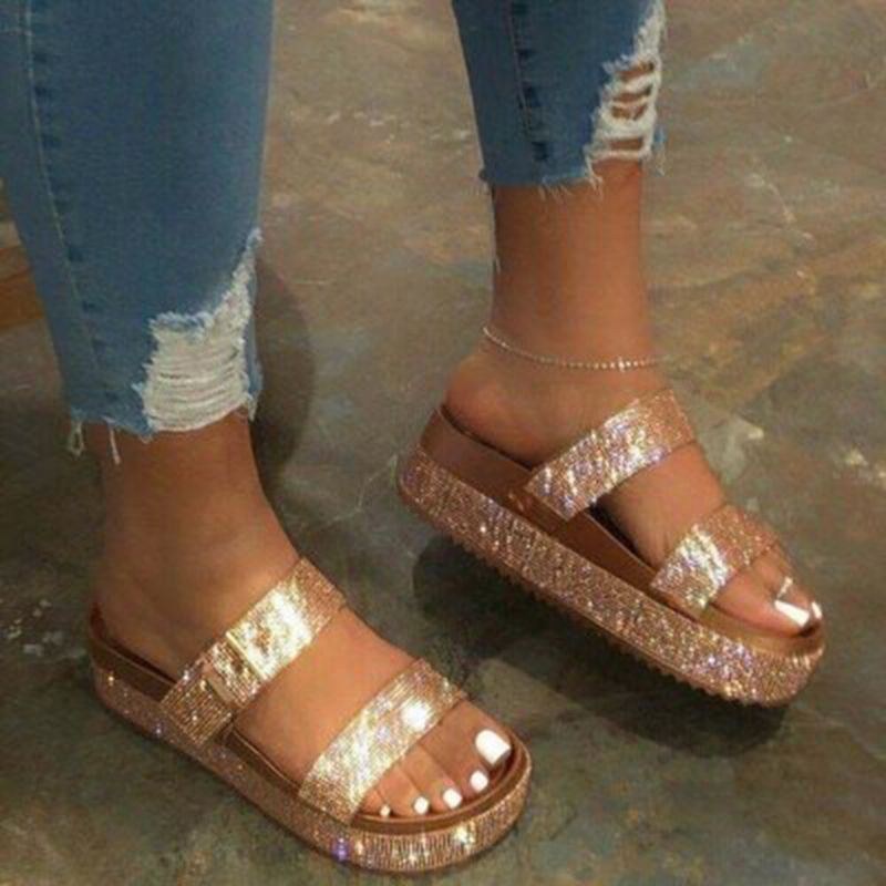 Women Open Toe Rhinestoen Comfy Party Platform Sandaler