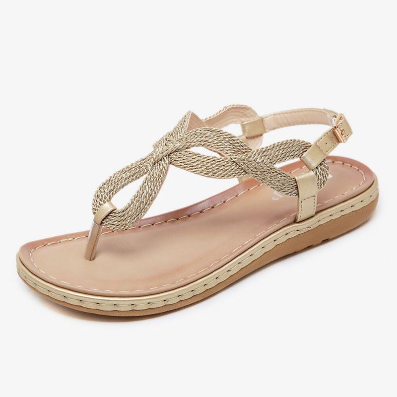 Women Weave Clip Toe Spänne Mjuk Sula Casual Summer Beach Flat Sandaler