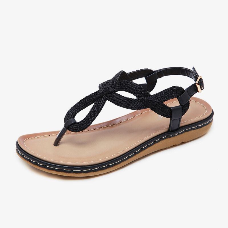 Women Weave Clip Toe Spänne Mjuk Sula Casual Summer Beach Flat Sandaler