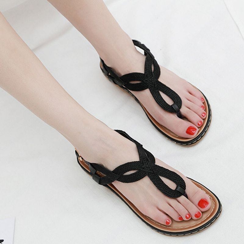 Women Weave Clip Toe Spänne Mjuk Sula Casual Summer Beach Flat Sandaler