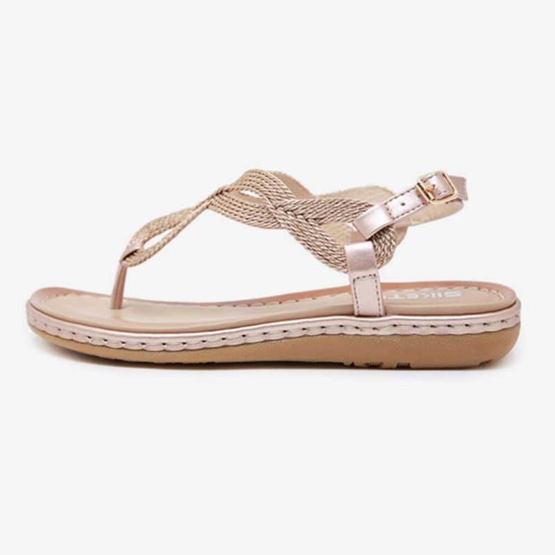 Women Weave Clip Toe Spänne Mjuk Sula Casual Summer Beach Flat Sandaler