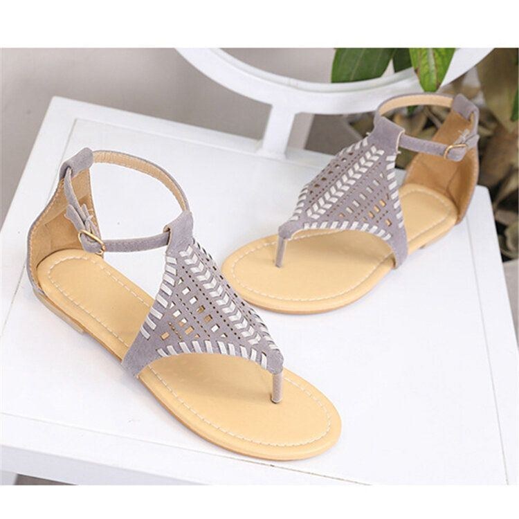 Women Weave Hollow Out Clip Toe Spänne Causal Summer Beach Flat Sandaler