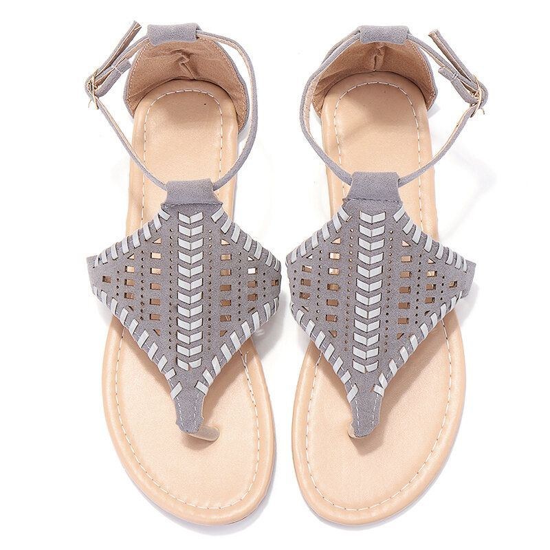 Women Weave Hollow Out Clip Toe Spänne Causal Summer Beach Flat Sandaler