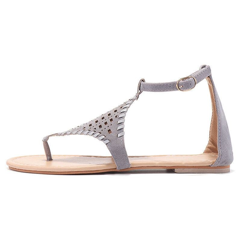 Women Weave Hollow Out Clip Toe Spänne Causal Summer Beach Flat Sandaler