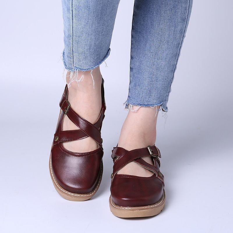 Women Wide Fit Comgy Cross Buckle Strap Closed Toe Sandaler