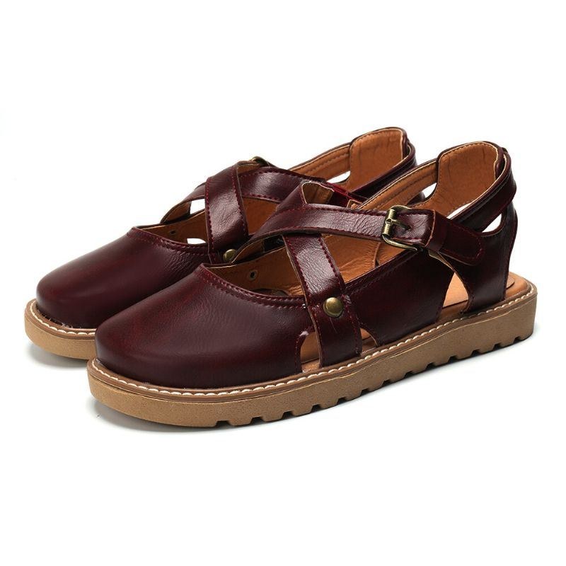 Women Wide Fit Comgy Cross Buckle Strap Closed Toe Sandaler