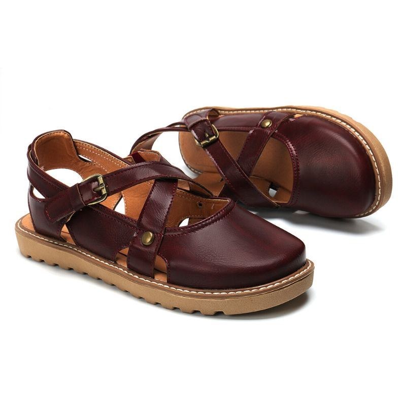 Women Wide Fit Comgy Cross Buckle Strap Closed Toe Sandaler