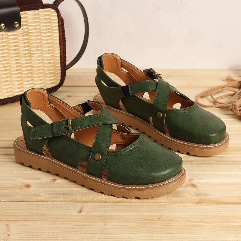 Women Wide Fit Comgy Cross Buckle Strap Closed Toe Sandaler