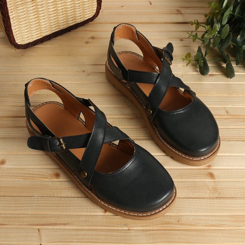 Women Wide Fit Comgy Cross Buckle Strap Closed Toe Sandaler