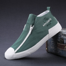 Gummihatt För Män Tå Fram Dragkedja Comfy Andas Canvas High Top Ankel Casual Sneakers