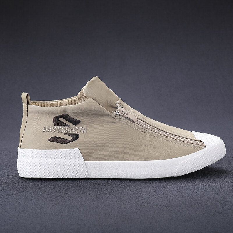 Gummihatt För Män Tå Fram Dragkedja Comfy Andas Canvas High Top Ankel Casual Sneakers