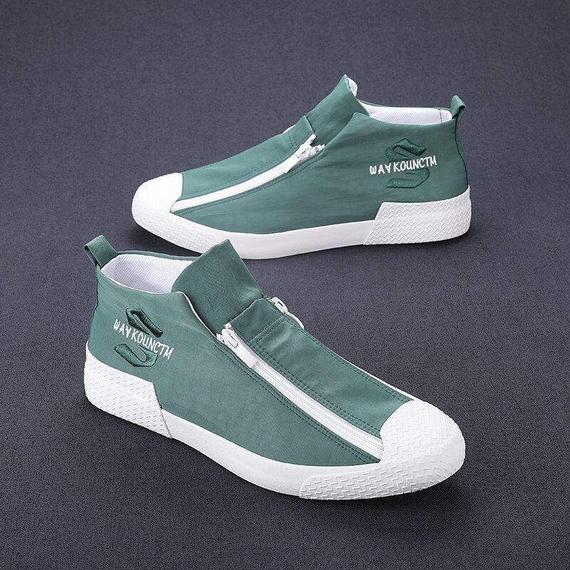 Gummihatt För Män Tå Fram Dragkedja Comfy Andas Canvas High Top Ankel Casual Sneakers