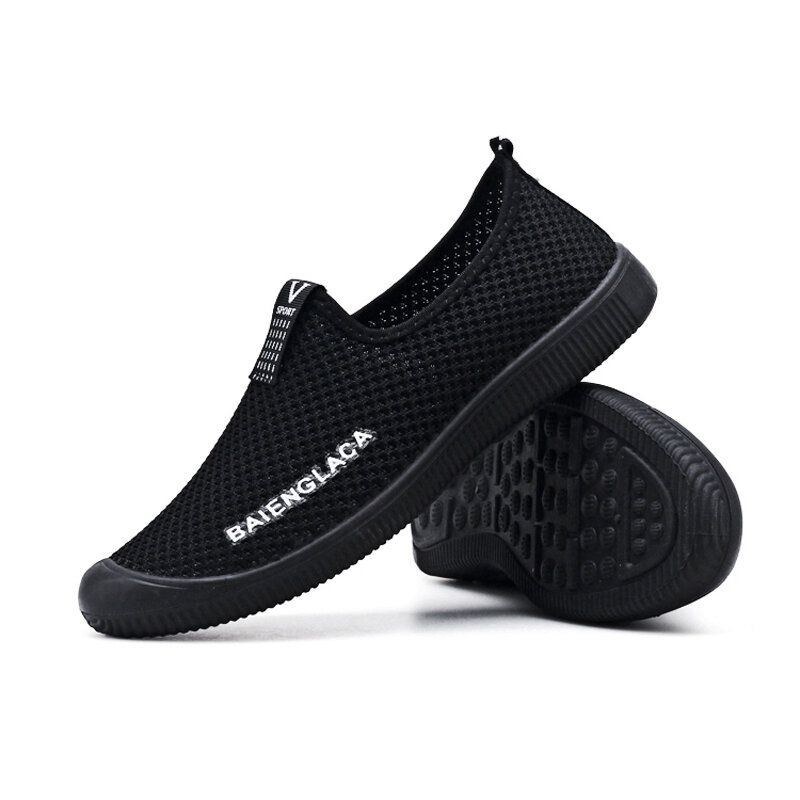 Herr Bekväma Mjukt Andas Mesh Tyg Slip On Casual Walking Sneakers