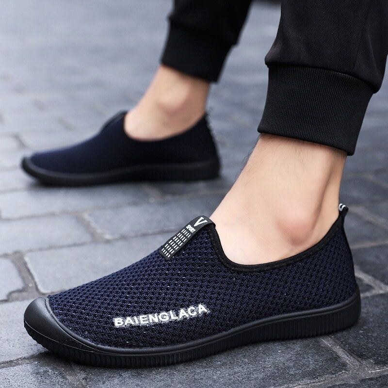 Herr Bekväma Mjukt Andas Mesh Tyg Slip On Casual Walking Sneakers