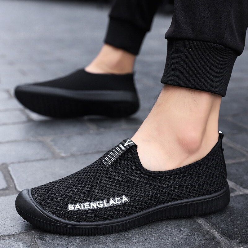 Herr Bekväma Mjukt Andas Mesh Tyg Slip On Casual Walking Sneakers