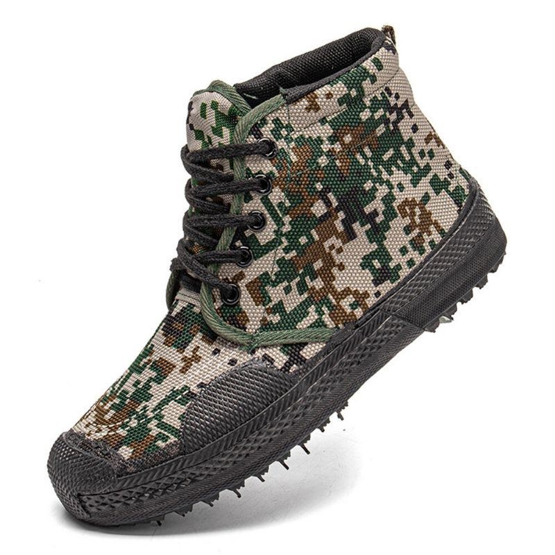 Herr Canvas Kamouflagemönster Slitstarkt Andningsgummi Vulkaniserat High-top Liberation Skor Militär Träningsskor Sneakers Sportskor