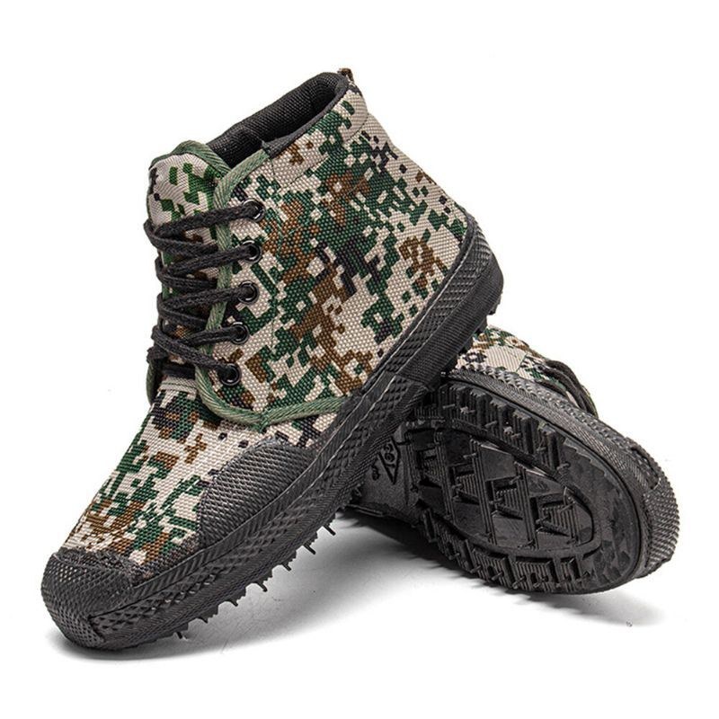 Herr Canvas Kamouflagemönster Slitstarkt Andningsgummi Vulkaniserat High-top Liberation Skor Militär Träningsskor Sneakers Sportskor