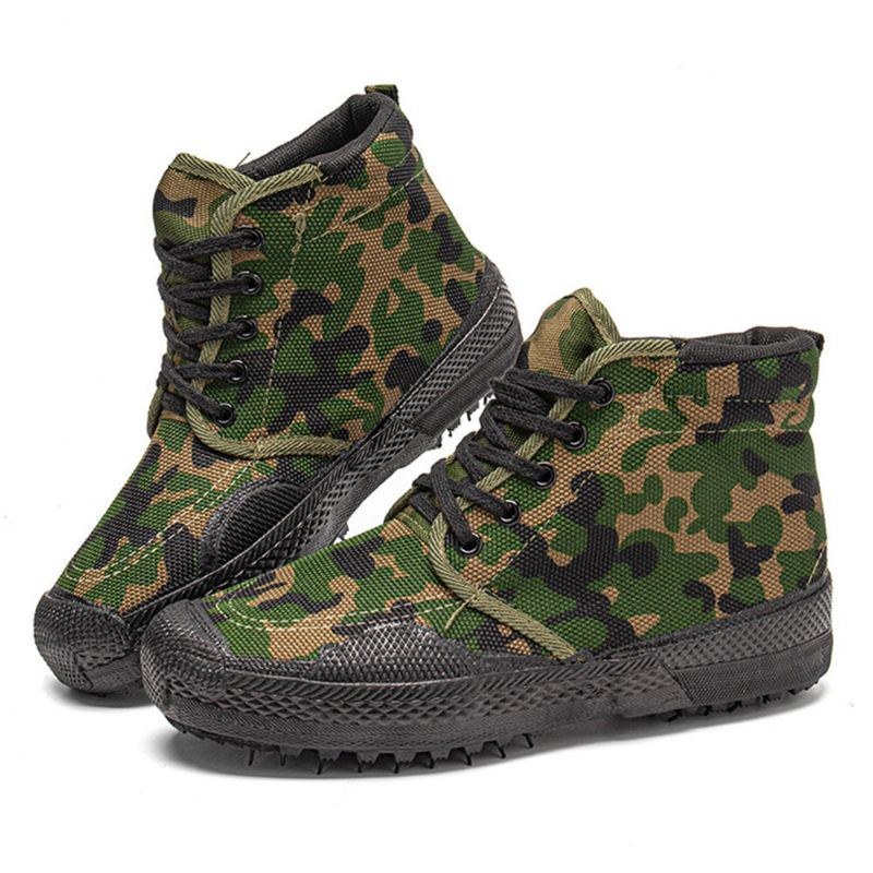 Herr Canvas Kamouflagemönster Slitstarkt Andningsgummi Vulkaniserat High-top Liberation Skor Militär Träningsskor Sneakers Sportskor