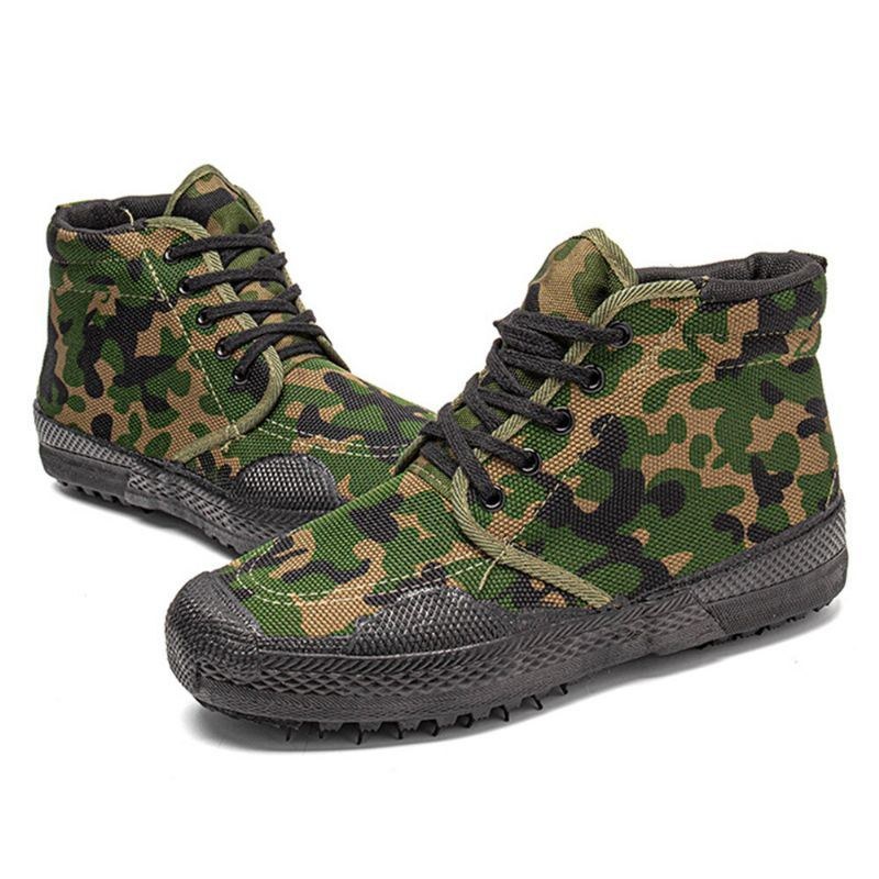 Herr Canvas Kamouflagemönster Slitstarkt Andningsgummi Vulkaniserat High-top Liberation Skor Militär Träningsskor Sneakers Sportskor