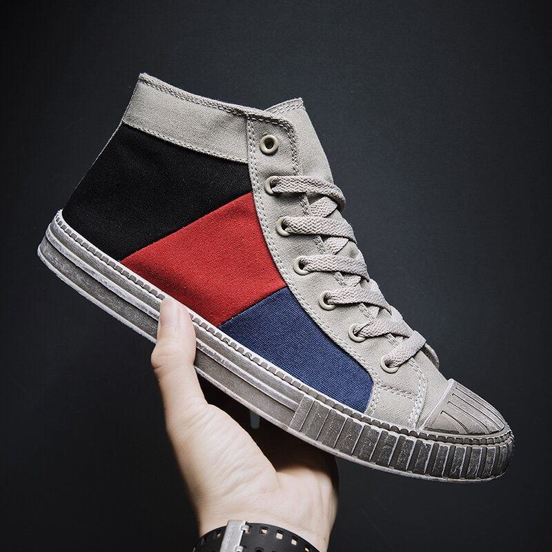 Herr Colorblock Canvas High Top Snöra Sport Casual Trainers