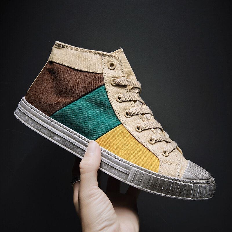 Herr Colorblock Canvas High Top Snöra Sport Casual Trainers