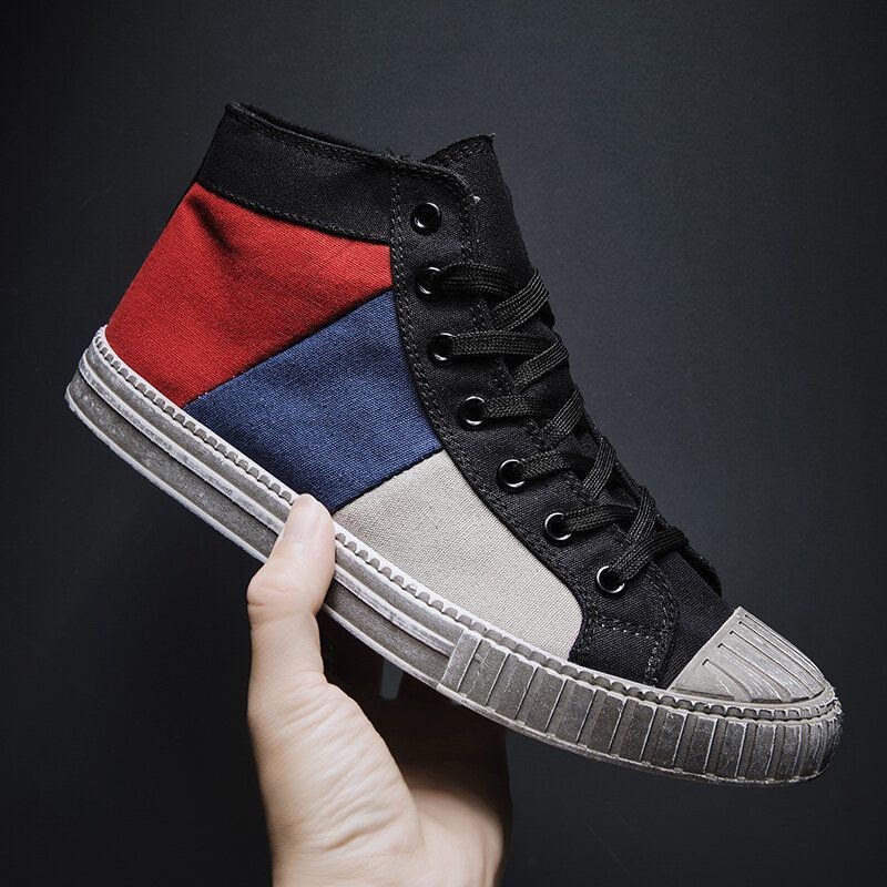 Herr Colorblock Canvas High Top Snöra Sport Casual Trainers