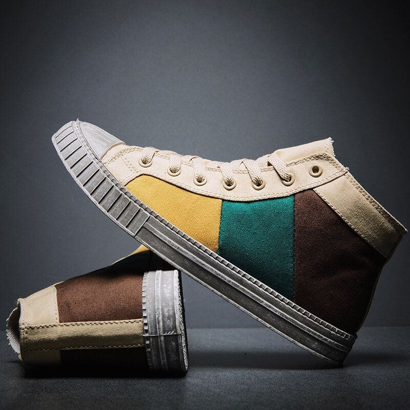 Herr Colorblock Canvas High Top Snöra Sport Casual Trainers