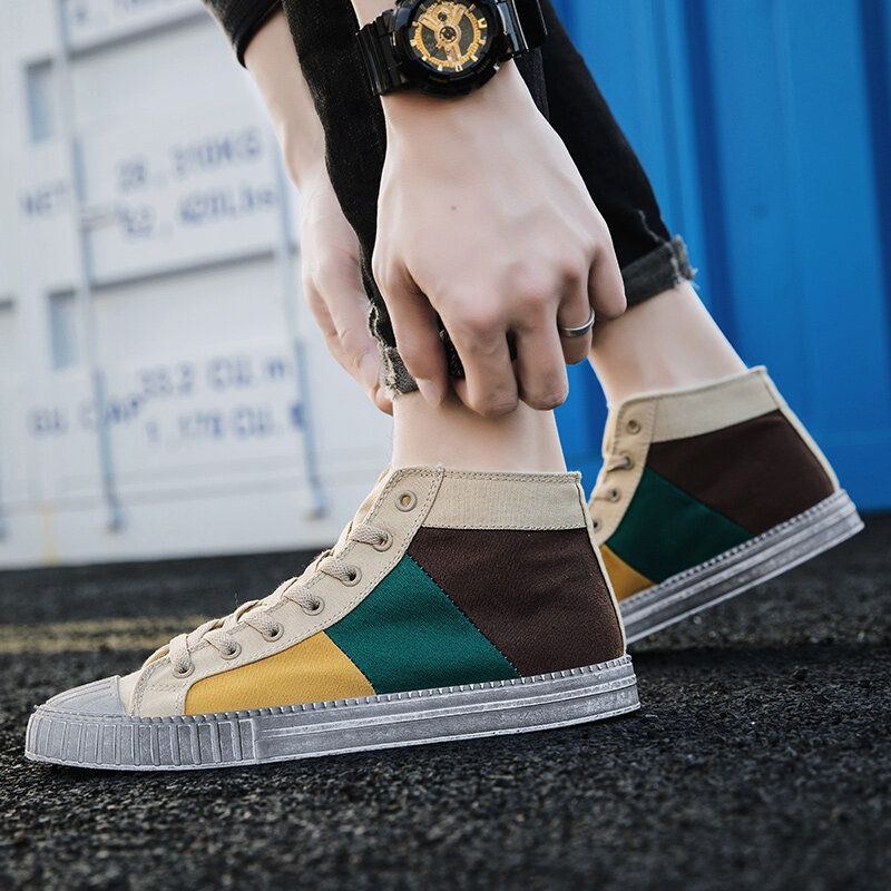 Herr Colorblock Canvas High Top Snöra Sport Casual Trainers