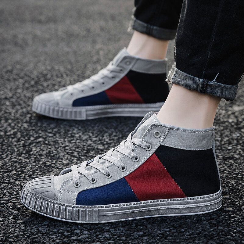 Herr Colorblock Canvas High Top Snöra Sport Casual Trainers