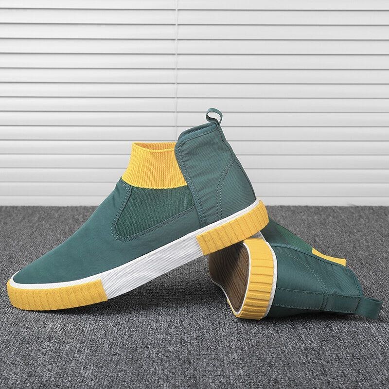 Herr Comfy Andas Canvas Elastiska Slip On High Top Casual Sneakers