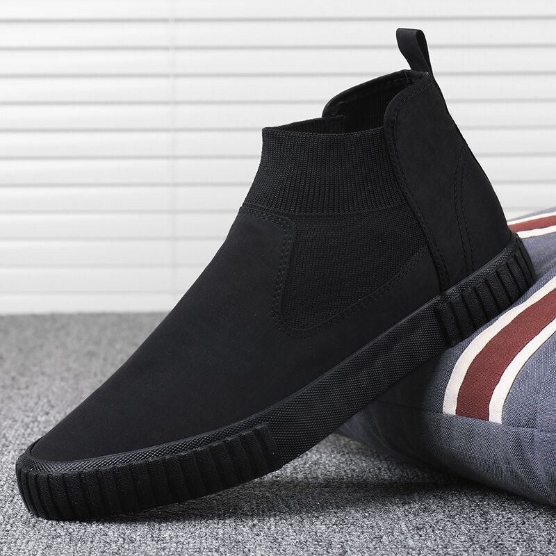 Herr Comfy Andas Canvas Elastiska Slip On High Top Casual Sneakers