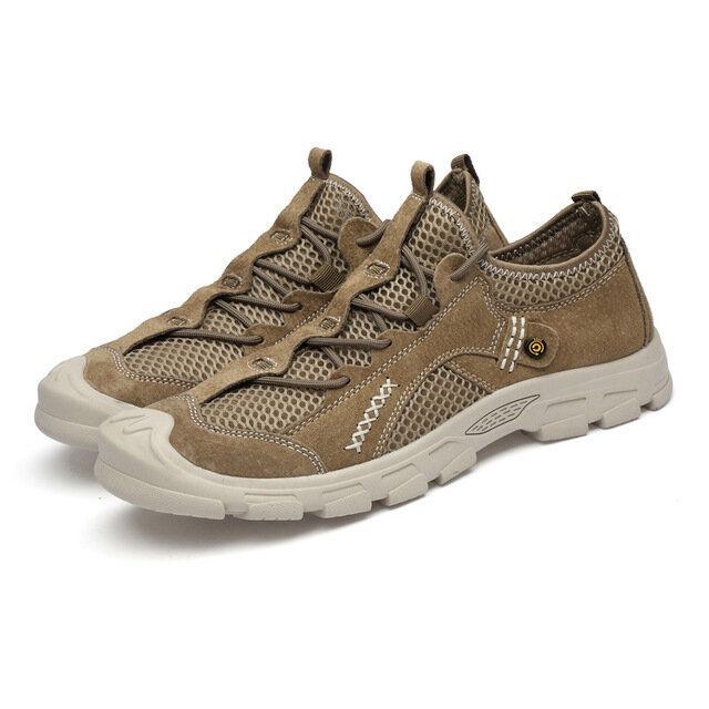 Herr Mesh Läder Skarvning Andas Halkfri Mjuk Sula Outdoor Casual Sneakers