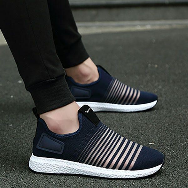 Herr Mesh Stickad Slip On Casual Mjuk Sula Atletisk Skor