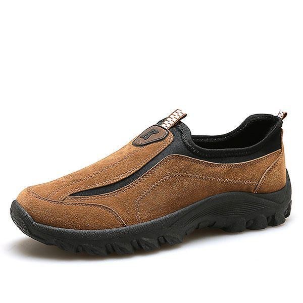 Herr Mocka Läder Elastiska Slip On Outdoor Hiking Sneakers