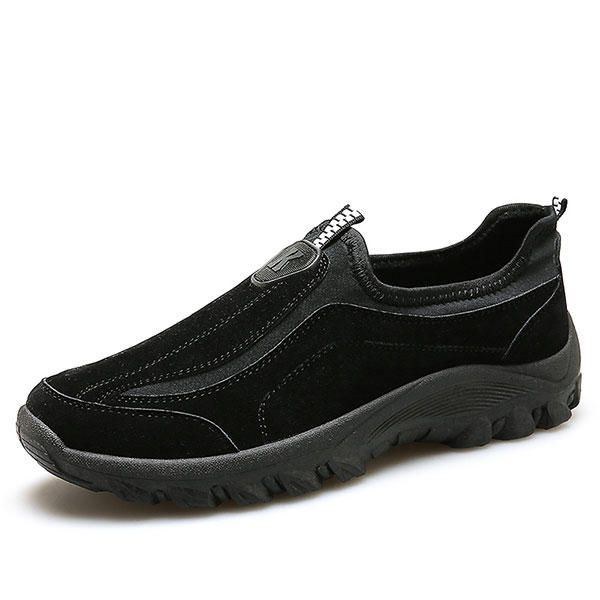 Herr Mocka Läder Elastiska Slip On Outdoor Hiking Sneakers