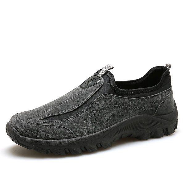 Herr Mocka Läder Elastiska Slip On Outdoor Hiking Sneakers