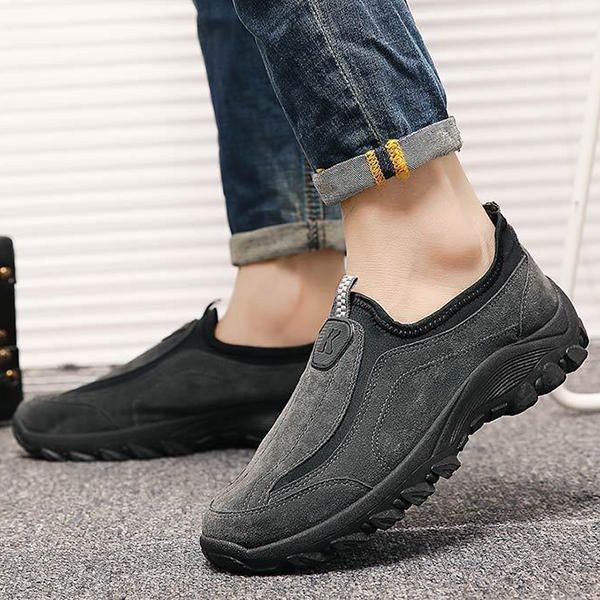 Herr Mocka Läder Elastiska Slip On Outdoor Hiking Sneakers